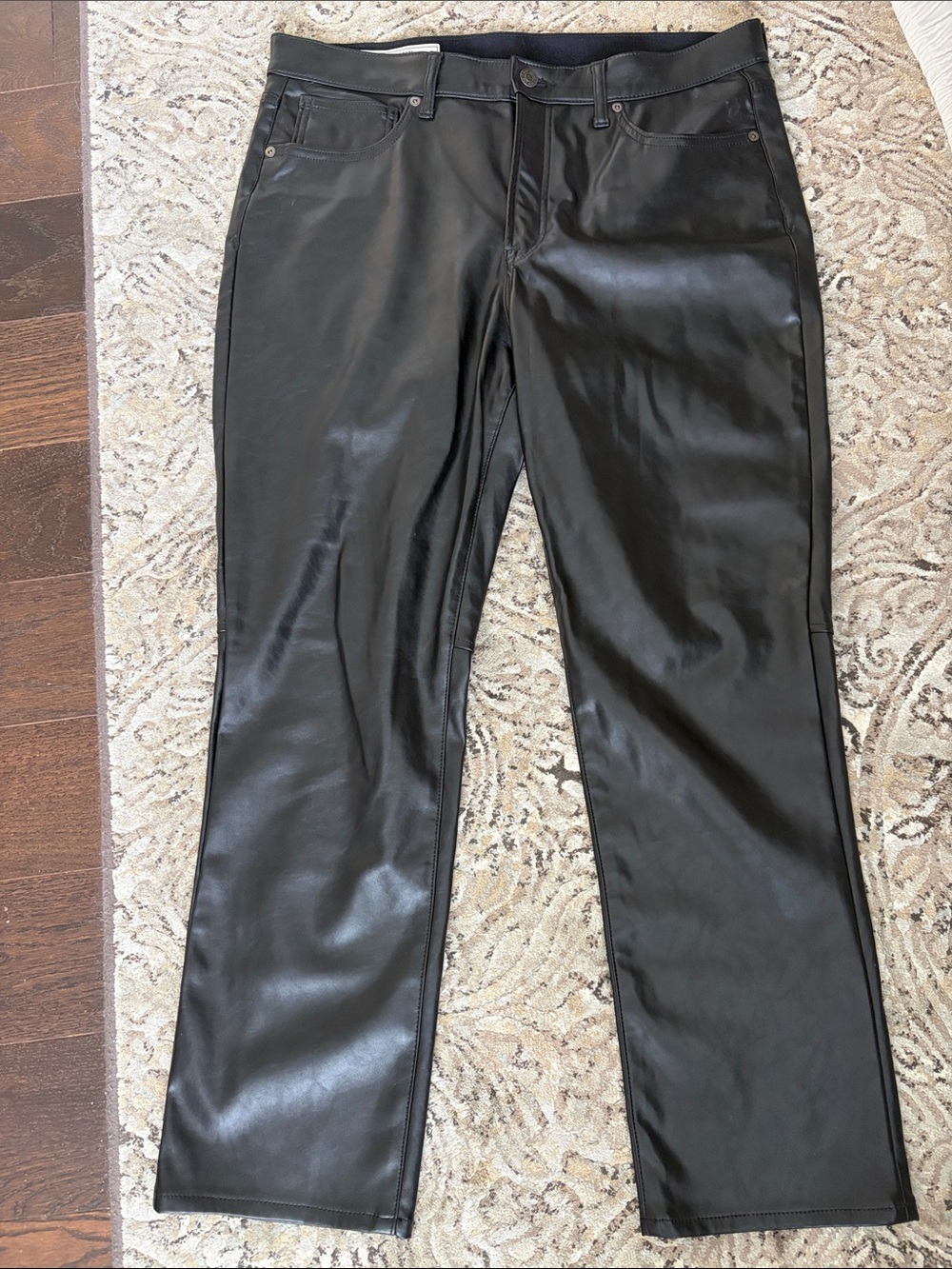 GAP Black Faux Leather Straight-Leg Chinos